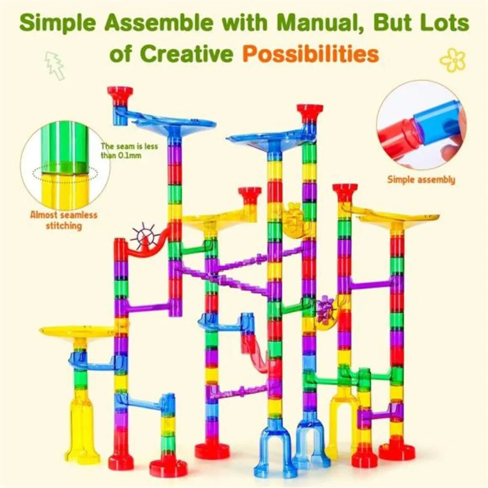 132Pcs Marble Maze Game Building Toy for Kid, Marble Track
